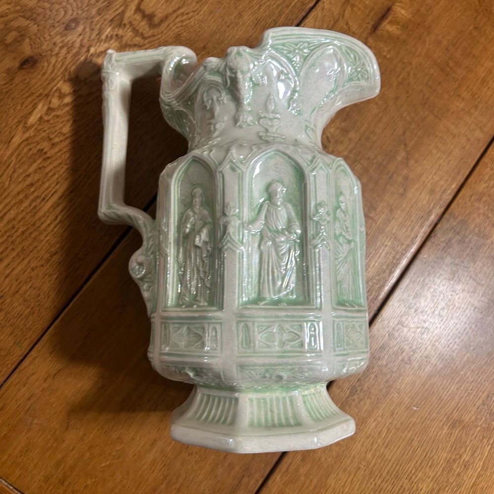 Elegant Green and Cream Ceramic Pitcher